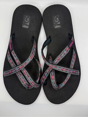 Teva Black Sandals with Pink and Teal Stitched Straps Sz 6